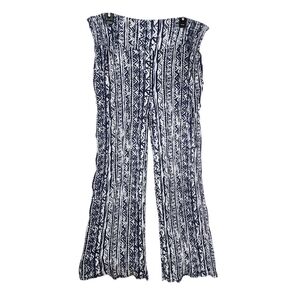 Three Dots XXL Navy Blue White Aztec Geometric Wide Leg Palazzo Beach Harem Flow